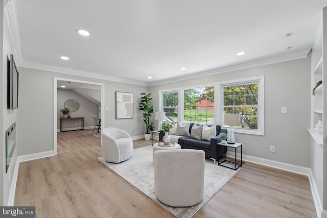 3521 Forestdale Ave, Woodbridge, VA 22193 - living room with light wood-type flooring, recessed lighting, crown molding, and baseboards