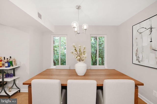 5041 7th Rd S Unit 102, Arlington, VA 22204 - dining space with plenty of natural light, a chandelier, baseboards, and light wood finished floors