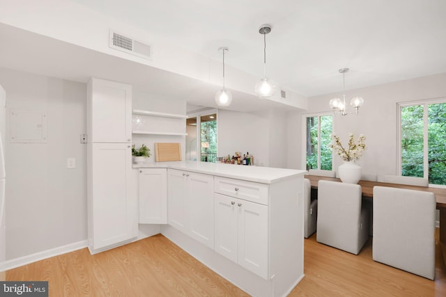 5041 7th Rd S Unit 102, Arlington, VA 22204 - kitchen with a peninsula, light wood finished floors, white cabinets, and plenty of natural light