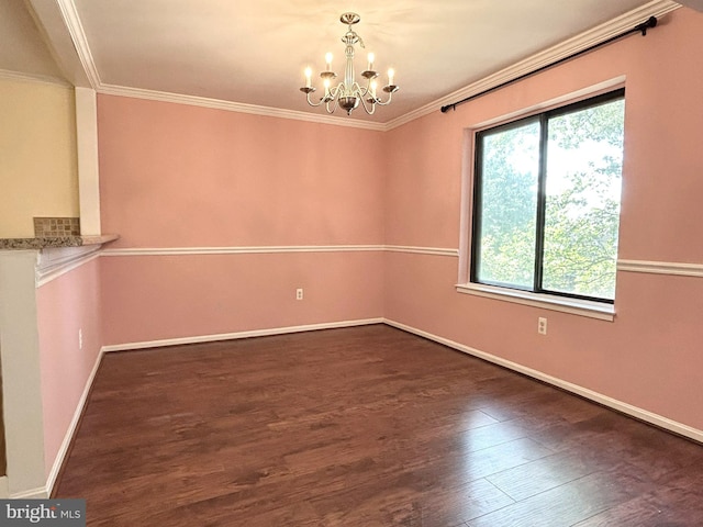 9717 Kings Crown Ct Unit 201, Fairfax, VA 22031 - spare room featuring a chandelier, dark wood-type flooring, baseboards, and ornamental molding