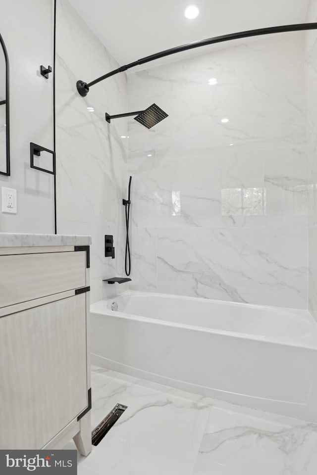 37 Anglin Dr, Newark, DE 19713 - full bath with vanity, bathtub / shower combination, marble finish flooring, and recessed lighting