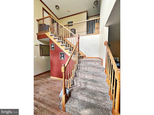 169 Fieldbrook Dr, Magnolia, DE 19962 - stairway with wood finished floors, baseboards, and ornamental molding