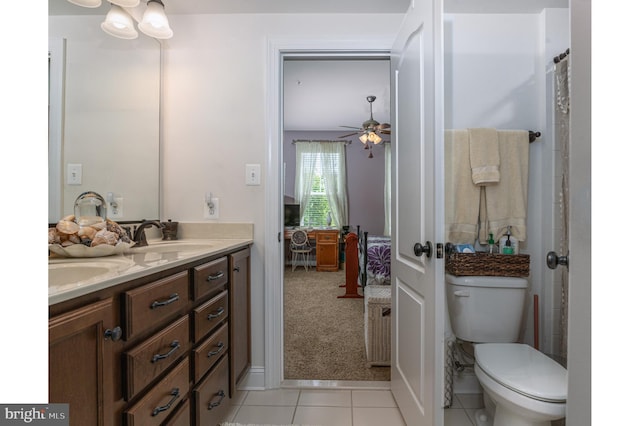 1145 Dargon Quarry Ln, Brunswick, MD 21716 - ensuite bathroom with toilet, double vanity, tile patterned flooring, a ceiling fan, and french doors