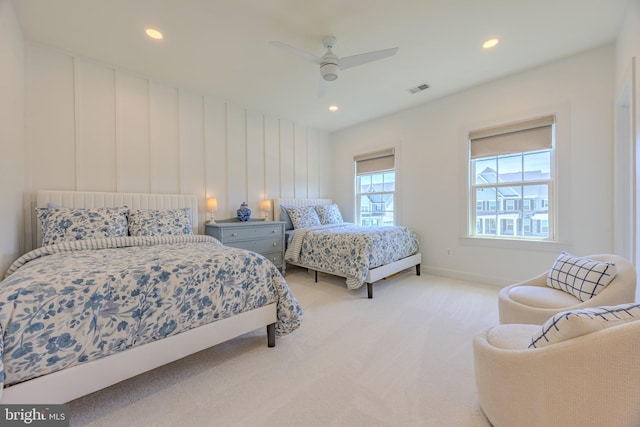 15634 Calum Ct, Haymarket, VA 20169 - bedroom featuring light carpet, recessed lighting, baseboards, and a ceiling fan