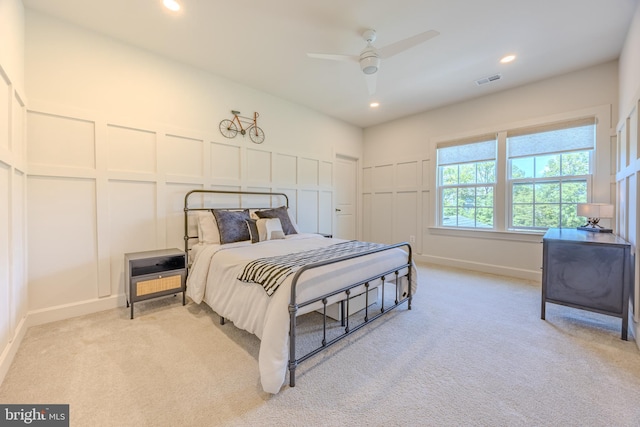 15634 Calum Ct, Haymarket, VA 20169 - bedroom with a decorative wall, light carpet, recessed lighting, a ceiling fan, and baseboards