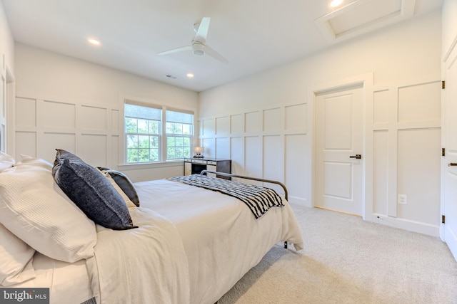 15634 Calum Ct, Haymarket, VA 20169 - bedroom featuring a decorative wall, attic access, light carpet, a ceiling fan, and recessed lighting