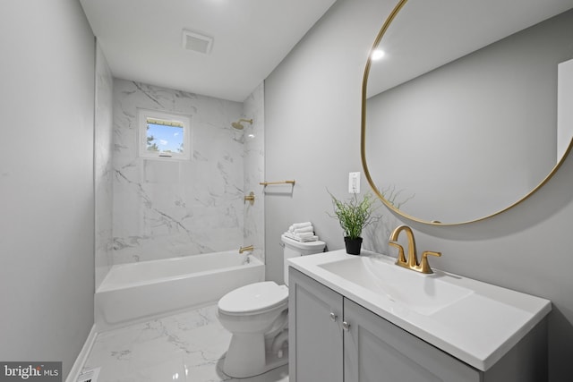 3408 Croydon Rd, Gwynn Oak, MD 21207 - full bath featuring marble look tile flooring, vanity, toilet, and shower / bath combination