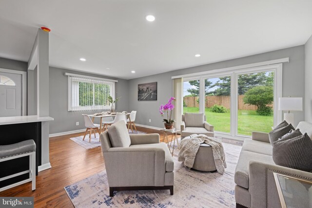 3408 Croydon Rd, Gwynn Oak, MD 21207 - living room with baseboards, wood finished floors, and recessed lighting