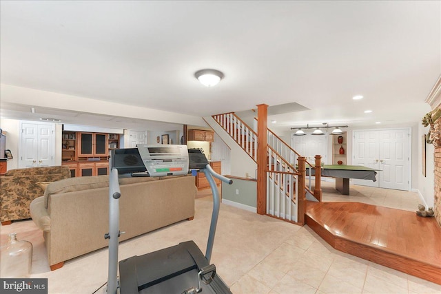 614 Timber Wood Blvd, Newark, DE 19702 - workout room with billiards table, baseboards, light tile patterned floors, and recessed lighting