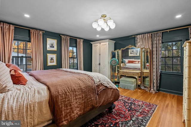 12 Chestnut Ln, Wayne, PA 19087 - bedroom featuring wood finished floors, recessed lighting, and a chandelier