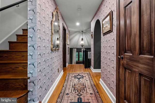 12 Chestnut Ln, Wayne, PA 19087 - hall featuring light wood finished floors, stairway, and recessed lighting