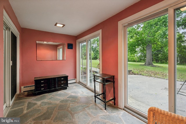 711 Pikeland Ave, Spring City, PA 19475 - doorway featuring stone flooring, healthy amount of natural light, and baseboard heating