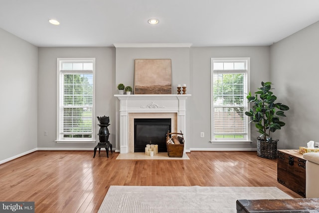 10000 Umbrella Pl, Nokesville, VA 20181 - living area with wood finished floors, healthy amount of natural light, a fireplace with flush hearth, and recessed lighting