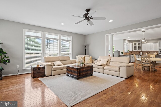 10000 Umbrella Pl, Nokesville, VA 20181 - living area with healthy amount of natural light, ceiling fan, hardwood / wood-style flooring, and recessed lighting