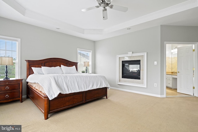 10000 Umbrella Pl, Nokesville, VA 20181 - bedroom with light carpet, a raised ceiling, multiple windows, and ornamental molding