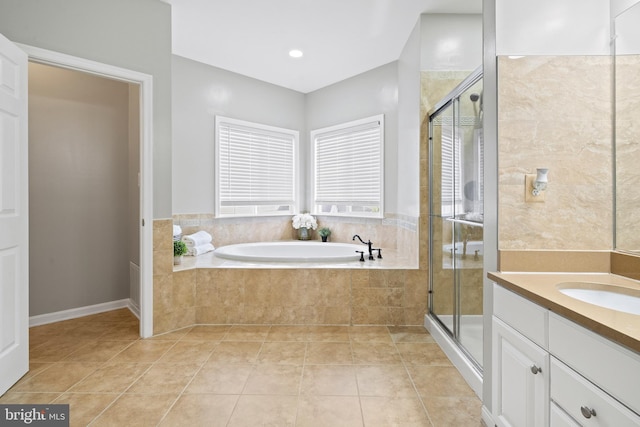 10000 Umbrella Pl, Nokesville, VA 20181 - bathroom with a bath, vanity, a shower stall, and tile patterned floors