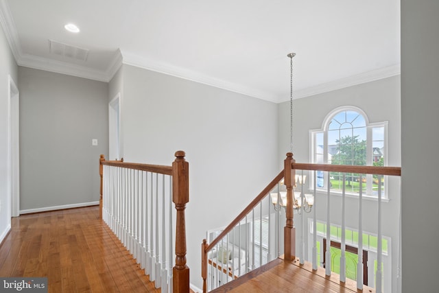 10000 Umbrella Pl, Nokesville, VA 20181 - corridor with an upstairs landing, hardwood / wood-style flooring, crown molding, and baseboards