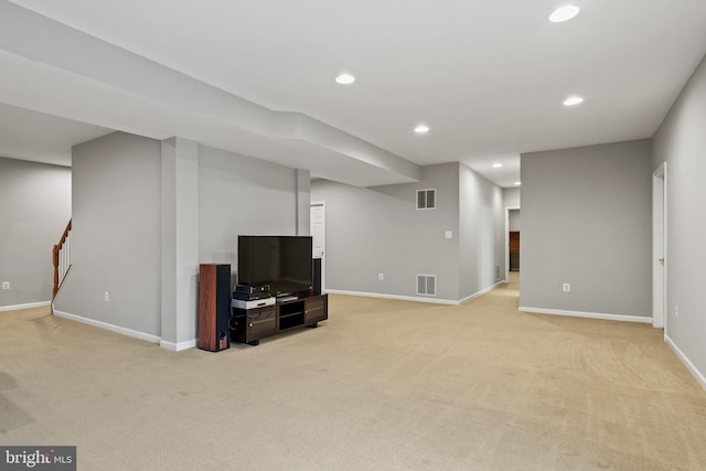 10000 Umbrella Pl, Nokesville, VA 20181 - finished below grade area with light colored carpet, baseboards, recessed lighting, and stairs