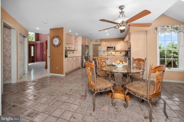 1224 Highland Dr, Orefield, PA 18069 - dining area featuring plenty of natural light, baseboards, a ceiling fan, and recessed lighting