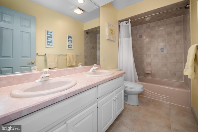 1224 Highland Dr, Orefield, PA 18069 - full bath featuring double vanity, tile patterned floors, toilet, and shower / bathtub combination with curtain