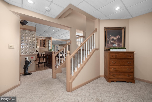 1224 Highland Dr, Orefield, PA 18069 - stairway featuring a paneled ceiling, carpet, baseboards, and recessed lighting