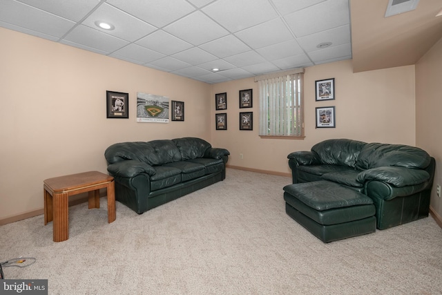 1224 Highland Dr, Orefield, PA 18069 - carpeted living area featuring baseboards, a paneled ceiling, and recessed lighting