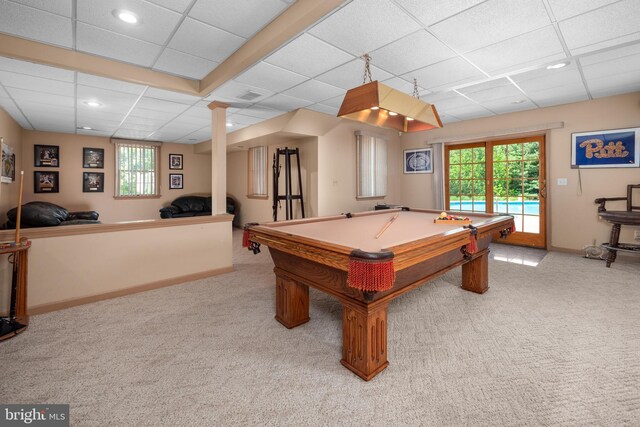 1224 Highland Dr, Orefield, PA 18069 - rec room with carpet floors, a drop ceiling, recessed lighting, plenty of natural light, and baseboards