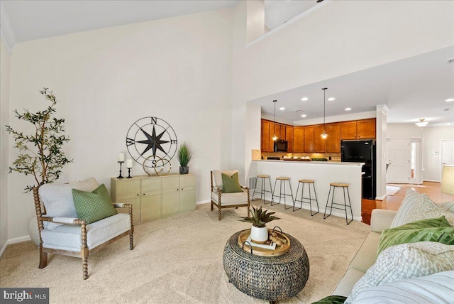 44324 Stableford Sq, Ashburn, VA 20147 - living room featuring baseboards, light colored carpet, and recessed lighting