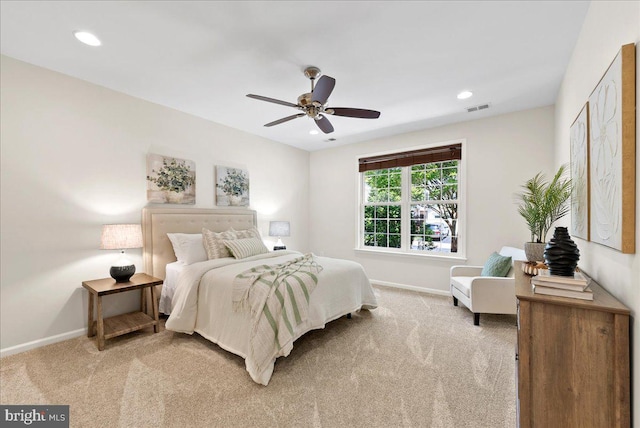 44324 Stableford Sq, Ashburn, VA 20147 - bedroom featuring light carpet, baseboards, recessed lighting, and a ceiling fan