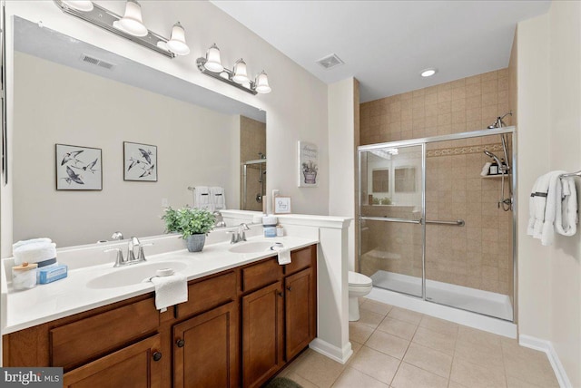 44324 Stableford Sq, Ashburn, VA 20147 - bathroom featuring tile patterned floors, toilet, a shower stall, and double vanity