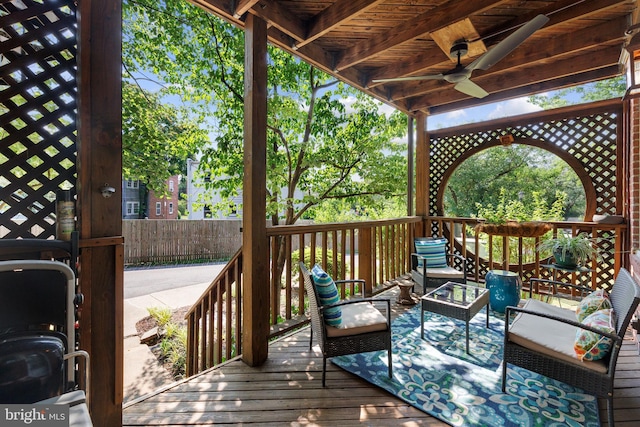 3 Russell Rd Unit 3B, Alexandria, VA 22301 - wooden terrace with ceiling fan and an outdoor living space
