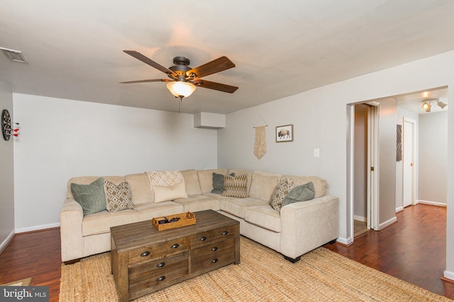 41 Luffing Ct, Baltimore, MD 21221 - living room with wood finished floors, a ceiling fan, and baseboards