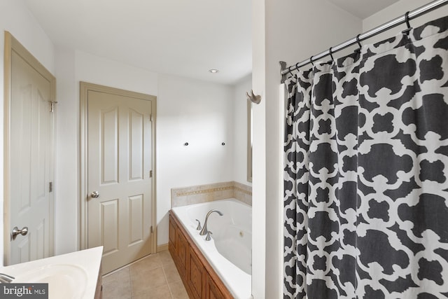 6133 Jennifer Ln, Spring Grove, PA 17362 - full bath with a tub with jets, tile patterned floors, vanity, and a shower with curtain
