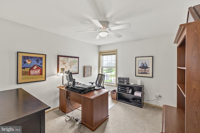 6133 Jennifer Ln, Spring Grove, PA 17362 - home office featuring light colored carpet, a ceiling fan, and baseboards