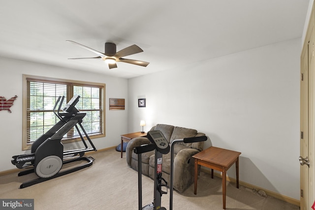6133 Jennifer Ln, Spring Grove, PA 17362 - exercise area with a ceiling fan, baseboards, and light colored carpet