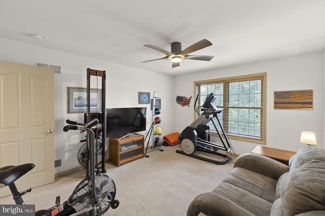 6133 Jennifer Ln, Spring Grove, PA 17362 - exercise area with light colored carpet, ceiling fan, and baseboards