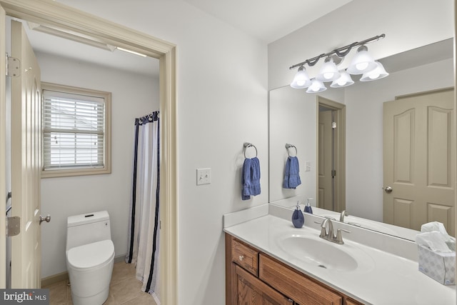6133 Jennifer Ln, Spring Grove, PA 17362 - full bathroom with vanity, tile patterned floors, toilet, and a shower with shower curtain