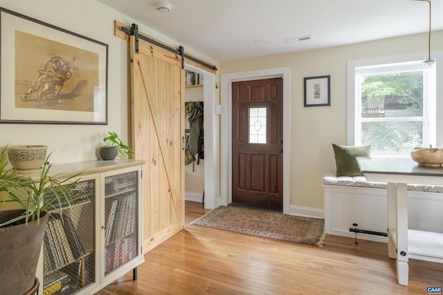 304 NW 11th St, Charlottesville, VA 22903 - entrance foyer featuring a barn door, light wood-style flooring, plenty of natural light, and baseboards