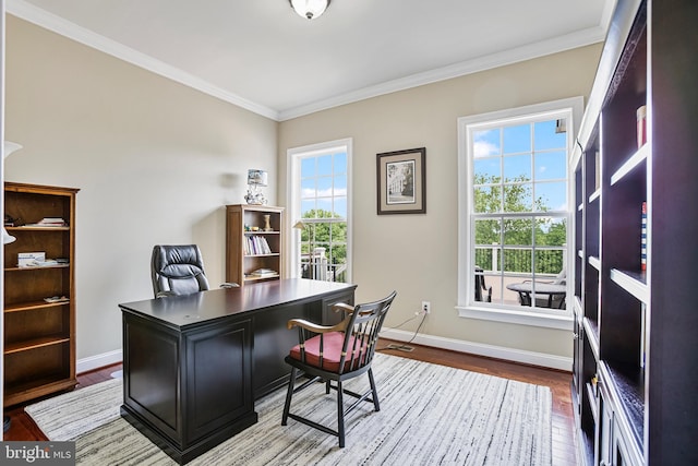18604 Wild Raspberry Dr, Purcellville, VA 20132 - office space with ornamental molding, healthy amount of natural light, baseboards, and wood finished floors