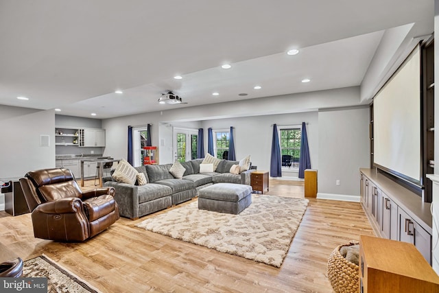 18604 Wild Raspberry Dr, Purcellville, VA 20132 - living room featuring light wood-type flooring, recessed lighting, and baseboards