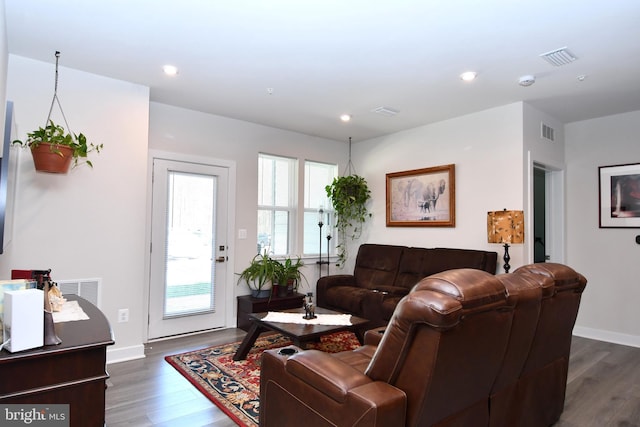 10401 Resort Rd Unit F, Ellicott City, MD 21042 - living room with dark wood-style flooring, baseboards, and recessed lighting