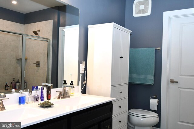 10401 Resort Rd Unit F, Ellicott City, MD 21042 - bathroom with a stall shower, double vanity, toilet, and recessed lighting