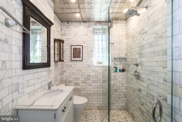 1901 Wyoming Ave NW Unit 40, Washington, DC 20009 - full bathroom featuring a shower stall, plenty of natural light, vanity, toilet, and an ornate ceiling