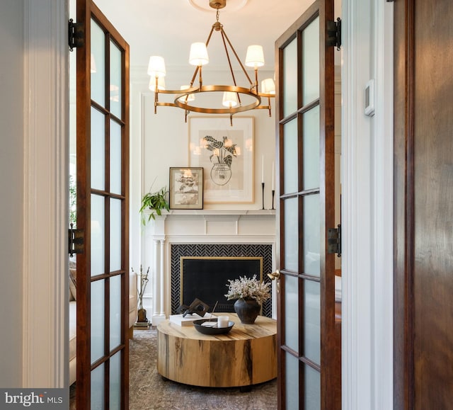 1901 Wyoming Ave NW Unit 40, Washington, DC 20009 - office area featuring french doors, a chandelier, and a fireplace