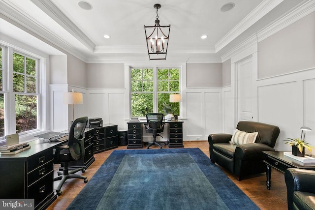 1601 E Ave, Mclean, VA 22101 - office featuring a decorative wall, plenty of natural light, wainscoting, a chandelier, and wood finished floors