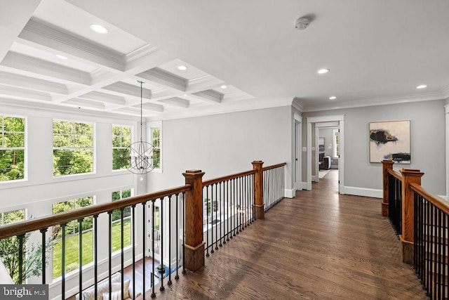 1601 E Ave, Mclean, VA 22101 - hallway featuring an upstairs landing, recessed lighting, a chandelier, dark wood finished floors, and crown molding