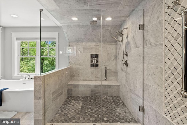 1601 E Ave, Mclean, VA 22101 - full bathroom featuring a soaking tub, a stall shower, and recessed lighting