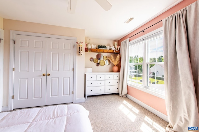 5301 Little Fox Ln, Charlottesville, VA 22903 - bedroom with baseboards, light colored carpet, ceiling fan, and a closet