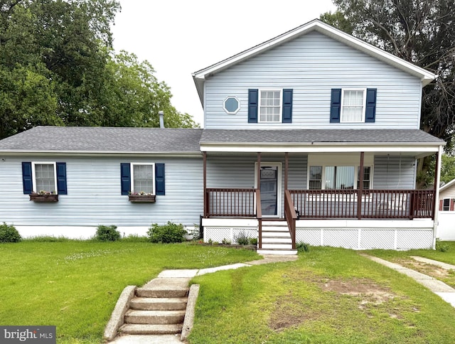 8475 Sexton Rd, Pasadena, MD 21122 - view of front facade featuring covered porch, a front lawn, and a shingled roof