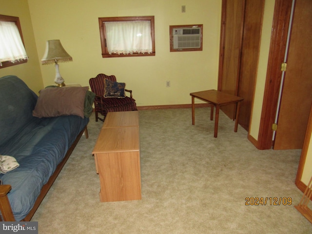 410 Pine Glen Rd, Moshannon, PA 16859 - living room with carpet, a wall mounted air conditioner, and baseboards